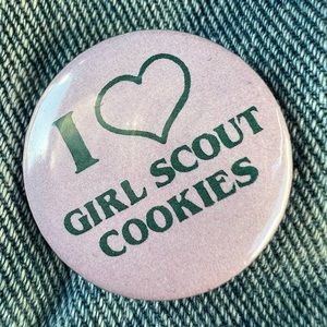 Retro I love Girl Scout cookies pinback button
